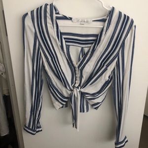 Stripe Long Sleeve Crop Tie Top